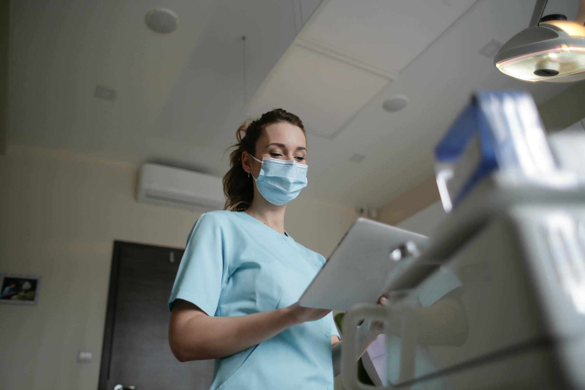 health care professional working in a clinic