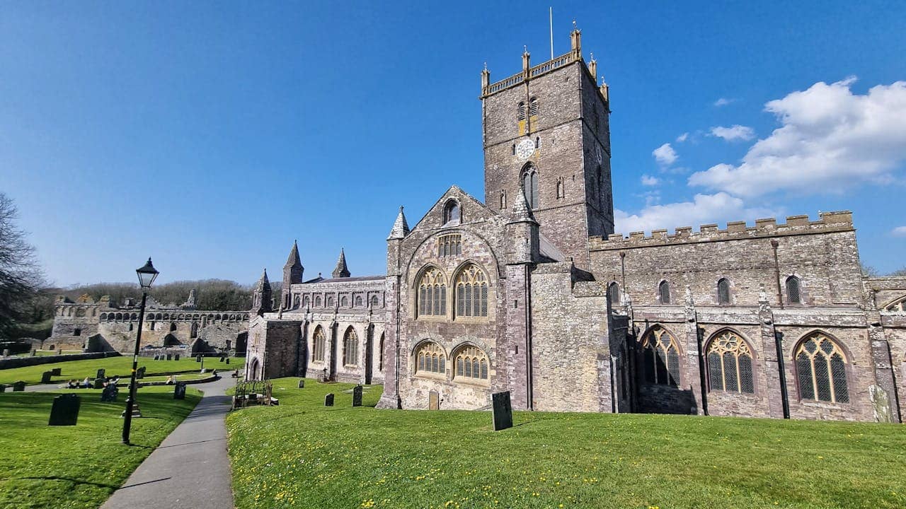 The St David's Cathedral in St. David's, Pembrokeshire, Wales